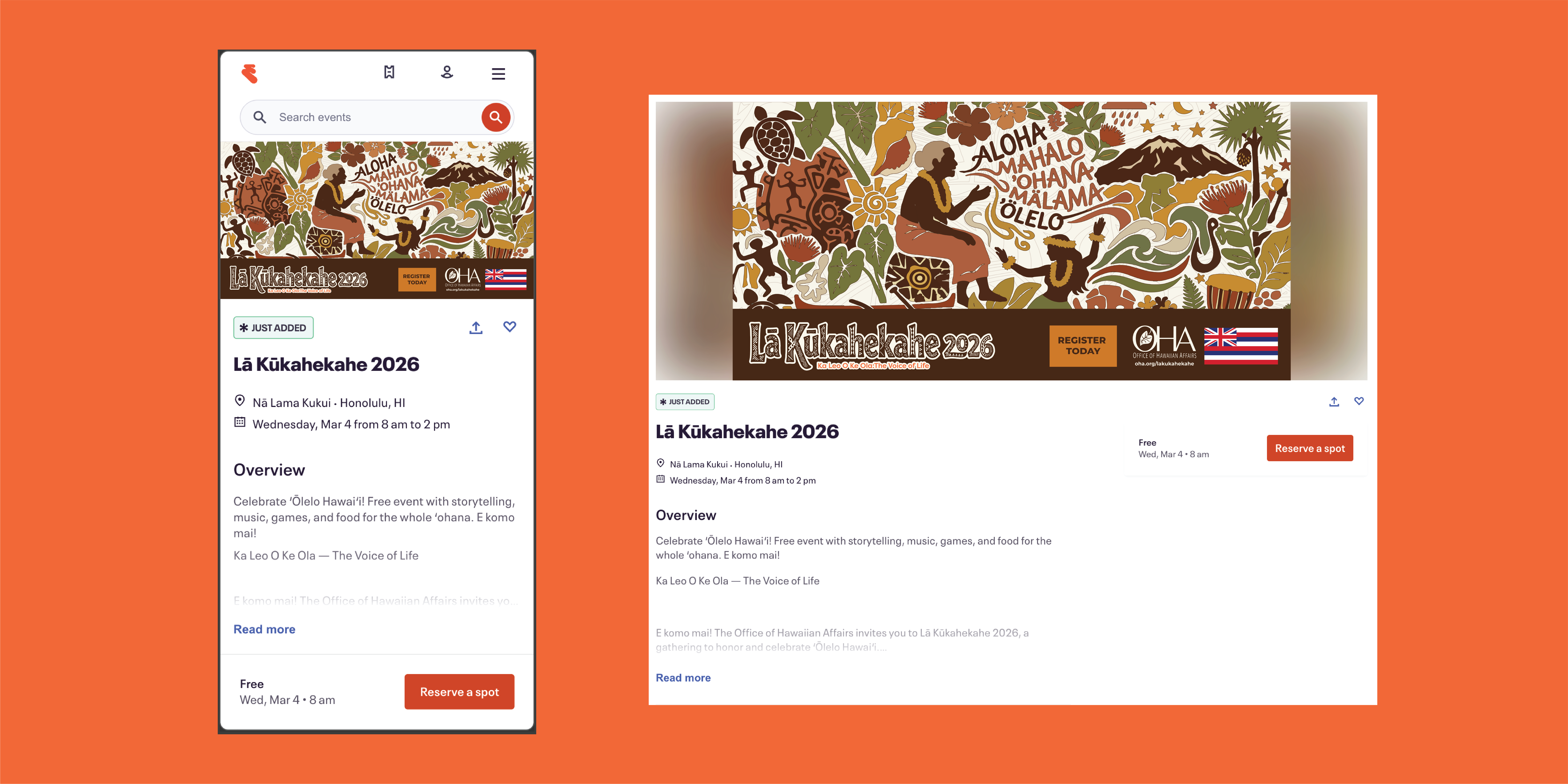 Eventbrite page mockup