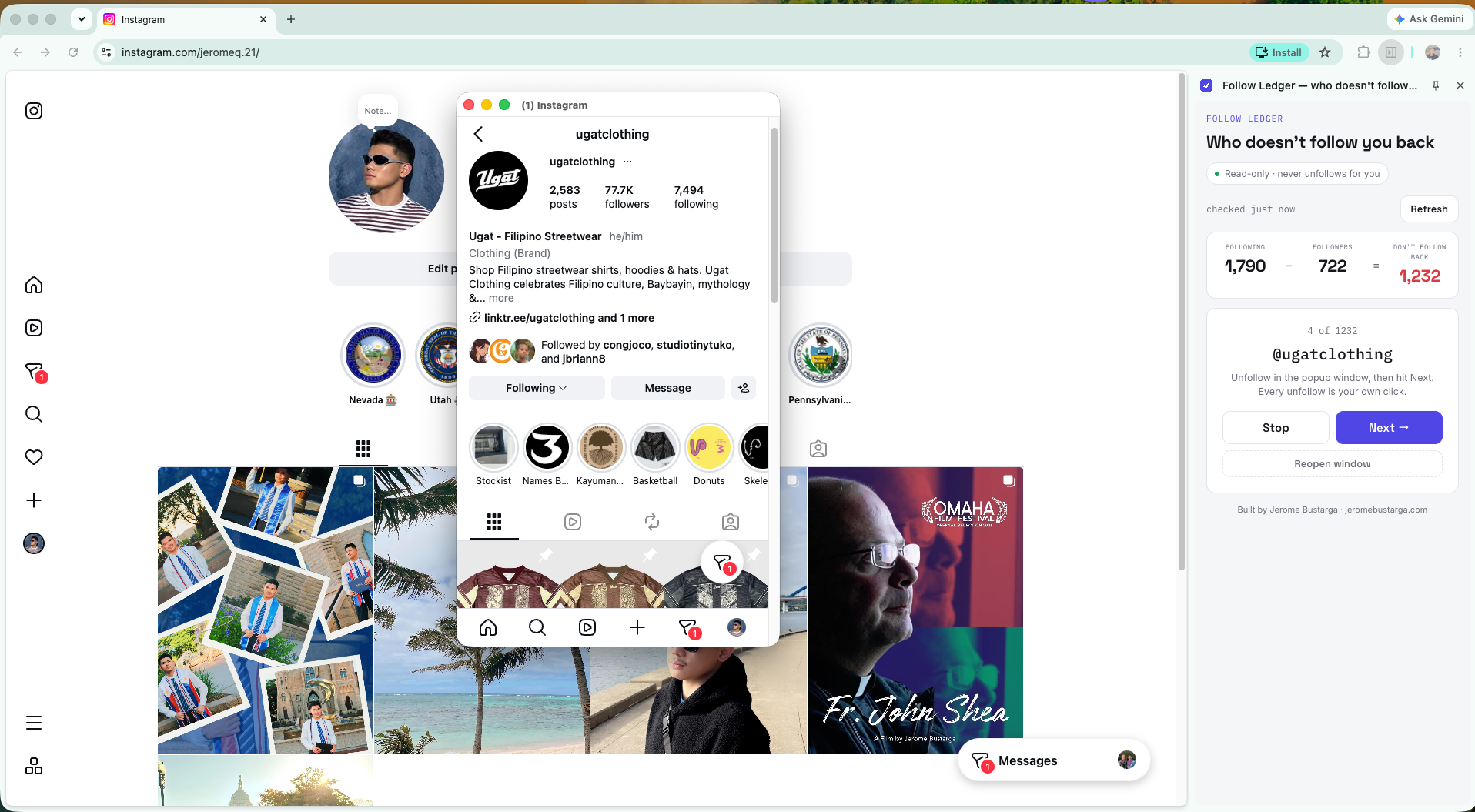 Follow Ledger — following/followers check and side panel results