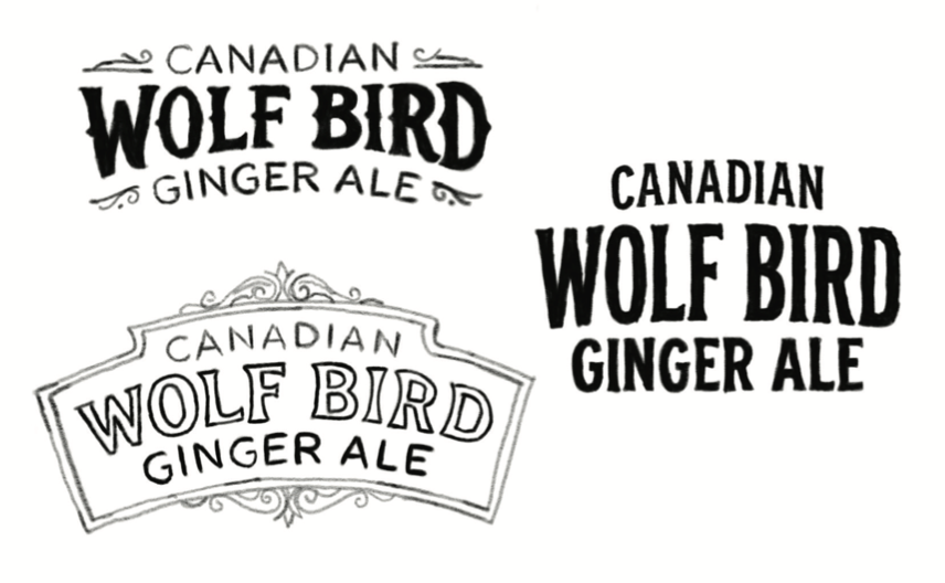 Wolf Bird wordmark lettering studies